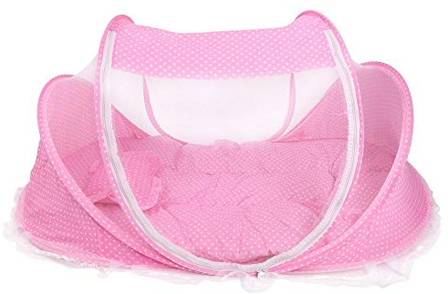 Tienda de Mosquitos para bebés, mosquitera Plegable portátil Cuna antichoque Cuna Tienda de bebés Cama con colchón y Almohada para Viajes, al Aire Libre y en Interiores(Rosado)