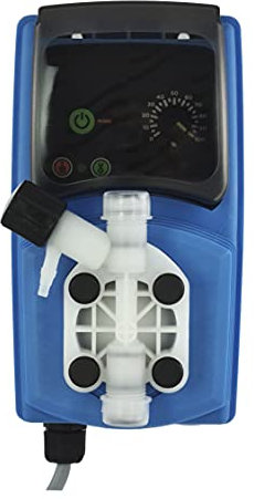 Bomba dosificadora de impulsos electromagnética de membrana con caudal constante. Hasta 6 L/H. 7 Bares de presión. Para su uso en piscinas, saunas, autolavados. Azul