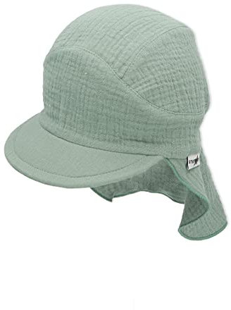 Sterntaler Unisex Schirmmütze mit Nackenschutz Musselin Sonnenhut, dunkelgrün, 49