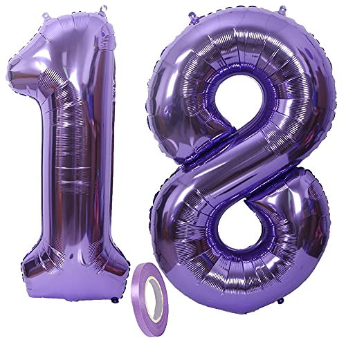 2 Numero di Palloncini 18, Numeri 18 Anni Compleanno Decorazioni Viola Bambina Uomo Donna Ragazza Femmina, XXXL 100cm Gigante Palloncino Foil Elio Gonfiabile Balloons Happy Birthday Matrimonio Festa