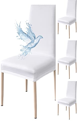 Poligino Fundas Sillas de Comedor Pack 4 Impermeable, Fundas para Sillas Elástica, Suave y Confortable, Blanco Puro