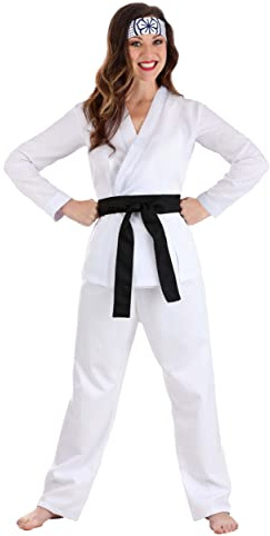 Fun Costumes Karate Kid Costume for Women | Daniel-San Martial Arts Outfit for Halloween | Tunic, Pants, Belt, & Headband - Large, White