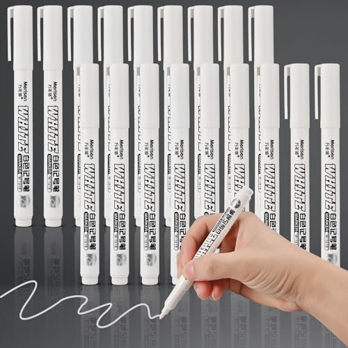 GOLDGE 18 PCS Acrylstifte Wasserfest Weiß Marker Stifte, Acrylic Paint Marker Acrylmarker Permanent Marker Weiß Acrylstifte für Steine Holz Glas Basteln DIY Fotoalben Stoff Metall