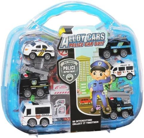 SGM 6 Pcs Police Trucks with Play Mat Building Play Set, 6 Pack Assorted Alloy Metal Police Models Car Toys Mini Police Playset for Kids Boys & Girls HS-06