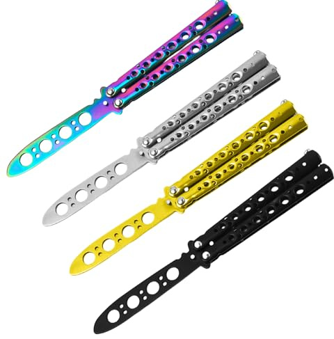 Sporgo Butterfly Trainer 3 unidades: navaja mariposa para practicar hoja desafilada peine de ejercicios de acero inoxidable para cuchillos de entrenamiento principiantes trucos flipping übt (plata +