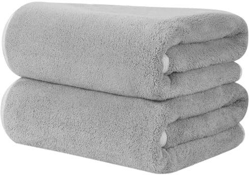 KinHwa 2er Pack Handtuch Haare, Mikrofaser Handtuch Haare, Flauschige Mikrofaser Handtücher, Microfaser Handtücher für die Haare, Weich &Saugstark 50x100cm, Hellgrau
