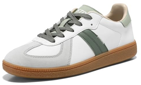 STQ Zapatos Mujer Casual Elegante Bajo Suave Soporte para el Arco Tenis Exterior Interior Sneakers Ligero Cordones Zapatillas Clásica Deportivas Blanco y Verde 37 EU