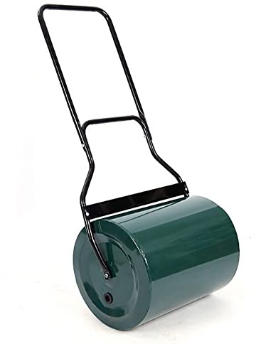 Wrobelax Rodillo de césped de acero resistente para empuje/remolcar, rodillo de césped duradero, relleno de arena para patio, jardín, barra rascadora, remolque detrás de la mano