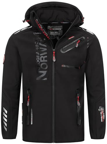 Geographical Norway Herren Herbst Winter Jacke Softshell Jacke Outdoor Regen Übergangs, Farbe:Schwarz-Schwarz, Größe:4XL