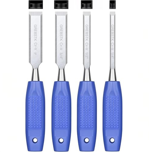 GREBSTK 4 Piece Wood Chisel Set CR-V Steel Sharp Bevel Edge for Woodworking