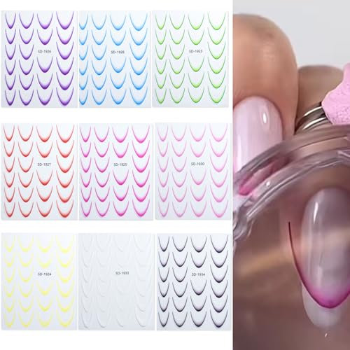 Yamobi 9 pegatinas para uñas francesas, pegatinas para uñas francesas, pegatinas de gel, pegatinas de gel UV, plantillas de uñas francesas, pegatinas de uñas UV