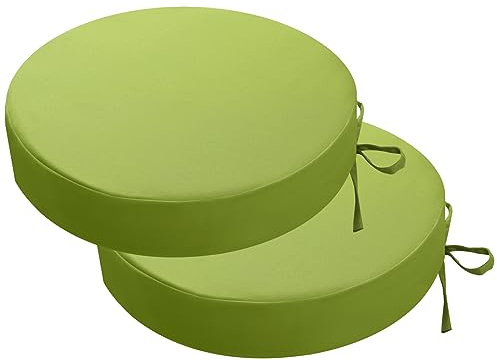 PRIMEPATIO Lot de 2 coussins de chaise ronds, pour l'extérieur, imperméables, couleurs résistantes, avec rubans, meubles de terrasse, 40 x 40 cm, vert