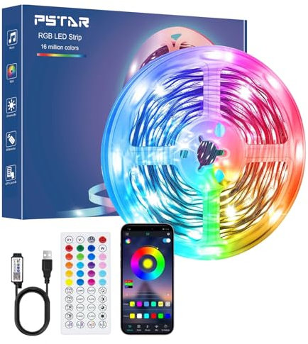 PSTAR Striscia Led 7 Metri, Led Striscia Comandabile Tramite app E telecomando, Modalità Musica, Modalità Temporizzazione, LED per Camera, Soggiorno, Cucina, Camera da Letto, Bar, Festa