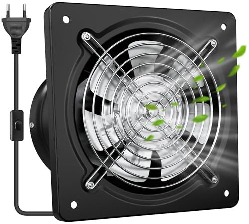 Yrichtra Abluftventilator 200mm 980m³/h Badlüfter, Leiser, Leistungsstark, Rückstauklappe, Feuchtigkeitsschutz, Optimale Lüftung für Küche Badezimmer Garage und Untergeschoss, Schwarz