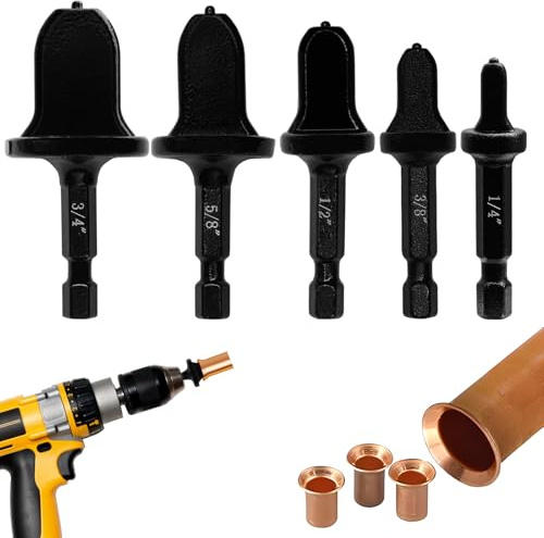 DODIYDO Expansor de Tubos de Cobre 5pcs 1/4 5/8 1/2 3/8 3/4, Broca Expansora de Tubo con Vastago Hexagonal, Abocardador para Aire Acondicionado, Abocardador,Broca de Expansión HVAC TOOL