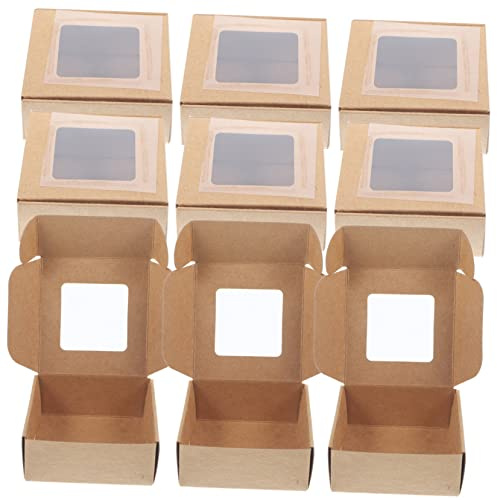 LRXIYODE Cajas De Obsequio Cuadradas De Papel Kraft Ventana Transparente, Embalaje Para Joyería y Jabón, 7.5x7.5x3 Cm, 20 Unidades, Compactas y Portátiles Para Uso Casa y Oficina