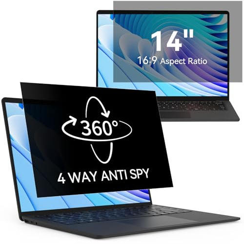 360° Filtro de Privacidad de 14 Pulgadas 16:9, Protección de Pantalla Anti-Espía Anti-Reflejo, Protector de Privacidad de Pantalla para Laptop Compatible con Lenovo/Dell/HP/Asus/Samsung/Acer