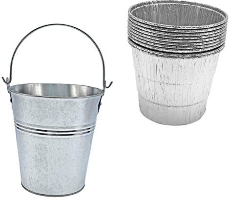 DECOMELODY Secchio Grasso per Barbecue con Rivestimento in Alluminio, Set 1 Secchio 10 Sacchetti USA e Getta, Raccolta Grasso per Barbecue All'aperto con Maniglia Portatile e Pulizia Semplificata