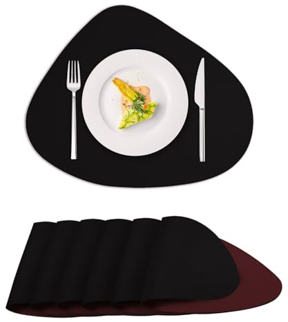 ToVioc Manteles Individuales Lavables Cuero, Salvamanteles Individuales para Mesa, Cocina, Restaurante & Oficina, Mantel Individual Doble Uso Bicolor Textura (42,5 x 34 cm, Set de 6) - Negro&Rojo