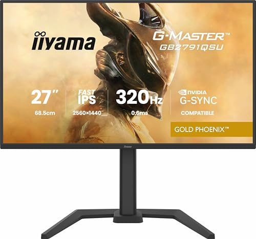 iiyama G-Master GB2791QSU-B1 LCD IPS rápido de 27 pulgadas, 2560 x 1440, 320 Hz, MPRT de 0.6 ms, HDMI/DP/USB/USB-C, sincronización adaptativa/compatible con G-SYNC, HDR10, HAS