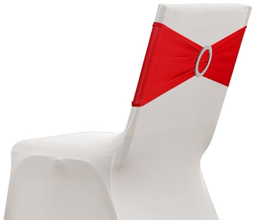 sourcing map Paquete de 20 bandas elásticas para silla, banda elástica para silla con hebilla deslizante, lazos elásticos universales para bodas, fiestas, ceremonias, eventos, decoración, color rojo