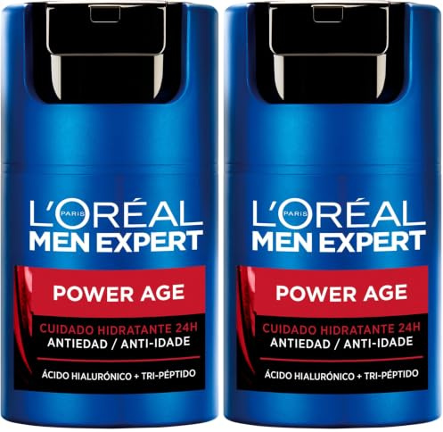 L'Oréal Crema hidratante para hombre, Antiarrugas y antienvejecimiento, Con ácido hialurónico hidratante para el envejecimiento, Para pieles secas y apagadas, Men Expert Power Age, 50ml (Paquete de 2)