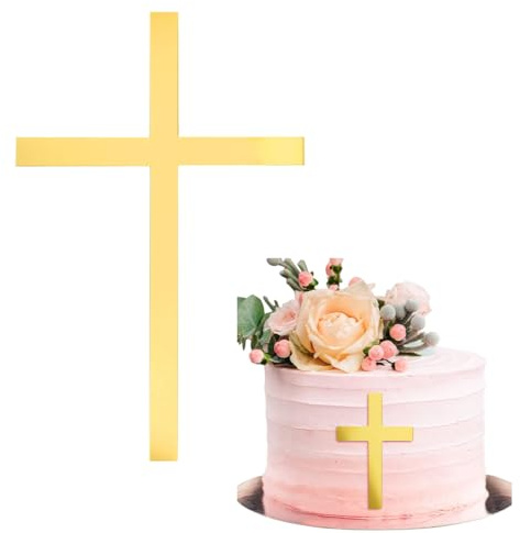 Luxorium 1 pièce décoration communion croix en or Cake Topper pour baptême garçon fille décoration gâteau en acrylique