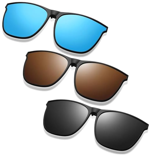 Mlczwt HaploS Clip de lunettes de soleil polarisées 3 couleurs pour porteurs de lunettes, protection UV400, lunettes de soleil à clipser pour homme et femme, plein air, conduite, pêche (gris + marron