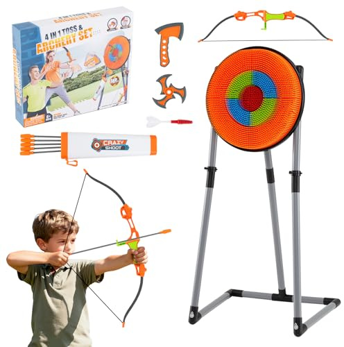 COSTWAY Arc et Flèche Enfant 8 Ans+ avec Cible Debout, Haches et Fléchettes (56,5 x 53,5 x 118 cm)