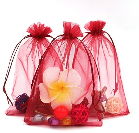 jijAcraft 100pcs Bolsas de Organza de Regalo Bolsitas de Organza 13x18cm para Boda Favores, Joyas y Dulces (Rojo vino)