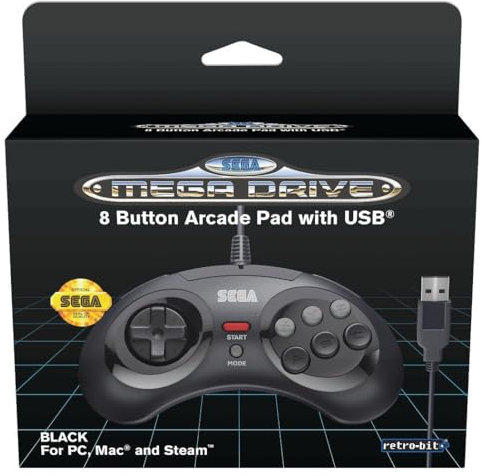 Retro-Bit Official SEGA Mega Drive 8-button Arcade Control Pad USB - Black