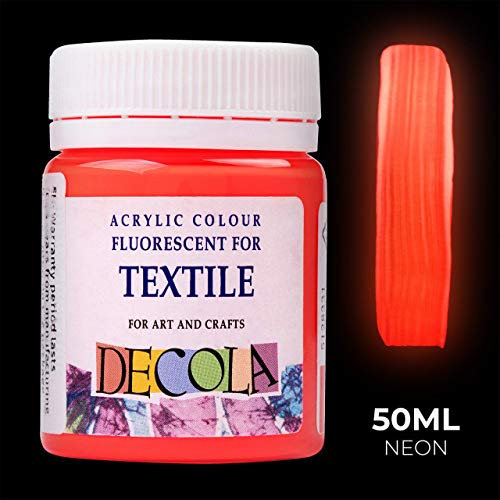 Decola Nevskaya Palitra Fluoreszierende Textilfarbe Rot | 50 ml Acryl Neon-Farbe mit Glow-Effekt unter Schwarzlicht (UV-Licht) | Qualität