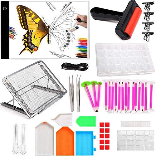 5d Diamant Painting Kit Diamant Mal Kit Diamond Painting Zubehör LED Pad Licht Board Diamant Sortierbox Stickerei Diamant Malerei Werkzeug Set (Set 50)