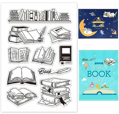 GLOBLELAND Book Pattern Silicone Clear Stamps Acrylic Stamps for Card Making and DIY Scrapbooking Embossing Album Decor Craft, 160 x 110 mm