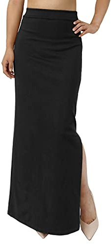 JOPHY & CO. Gonna Lunga Donna Casual Vita Alta con Spacco Laterale Elasticizzata (cod. 6485) (Nero, S)