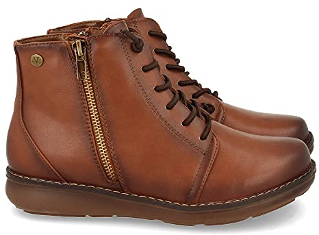 shoes&blues.es 60824-Botin Plano para Mujer, Comodos, Estampado Liso, Cordon Elastico, y Cierre de Cremallera, Otono Invierno 2021. Talla 36 Cuero