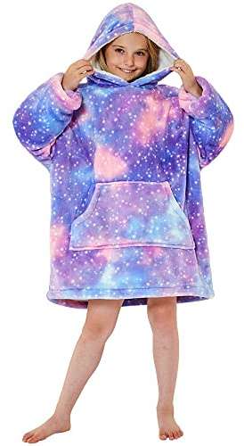 Just Essentials Kids Boys Girls Supersoft Fleece Hoodie Wearable Blanket Oversized Sweatshirt - Galaxy Print - One Size