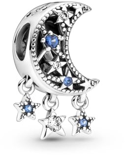 Pandora Moments Charm Lune et Étoiles en argent sterling avec cristal bleu et zircones cubiques transparentes