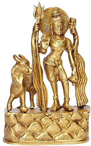 Kartique Ottone Signore Shiva In Piedi con Nandi Statua per la Decorazione Domestica Decorativo Showpiece Altezza 6.75 Pollici Colore Oro Taglia Piccola