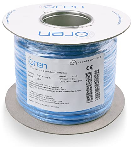 Oren CAT6A Ethernet Cable - 50m, 23 AWG Pure Copper Wire - 500 MHz Bandwidth, U/FTP, 10GbE High Speed
