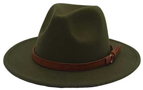Faringoto Fedora Cappello Donna Feltro di Lana Vintage Chiesa Cappello da Donna Unisex Tesa Larga, Verde militare, M
