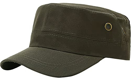 XYIYI Army Green Unisex Cadet Army Cap Basic Everyday Cotton Military Style Hat Flat Top Cap