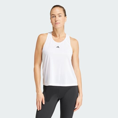 adidas Donna Train Essentials Minimal Branding Racerback Tank Top Shirt, White, S