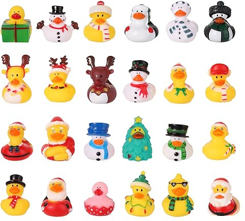 24pz Papere di Gomma Natalizie 24 Stili Paperelle di Gomma Assortite Anatre di Gomma Creative Paperelle da Bagno Galleggianti Giocattoli Anatra da Bagno per Bambini Regali per Feste Baby Shower