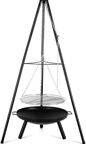 Gril pivotant à chaîne réglable en hauteur de 150 cm à suspendre – Barbecue à charbon de bois avec trépied – Foyer portable pour pique-nique, camping, barbecue, jardin – Barbecue de cuisine en plein