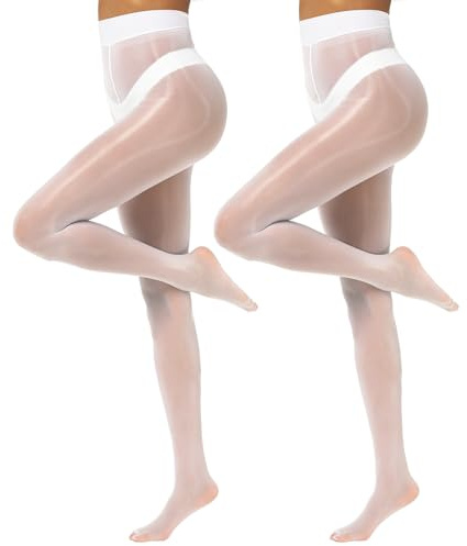MANZI 2 Paar Glanzstrumpfhosen Damen Sexy Seidenglatt Feinstrumpfhose 15 Den transparent reißfest Weiß,L-XL