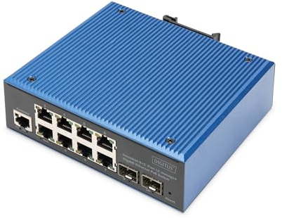 DIGITUS PoE Network switch - 10-port Gigabit Ethernet - 8x RJ45 + 2x SFP - IP40 - L2 managed - 10/100/1000 Mbit/s - top-hat rail mounting - Industrial series - black/blue