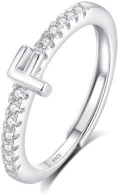 INFUSEU Anillo Inicial, 925 Plata De Ley Ajustable Letra F Anillos Apilables Alfabeto Mayúscula Joyería Personalizada Cumpleaños Regalo Dama Mujeres Niñas