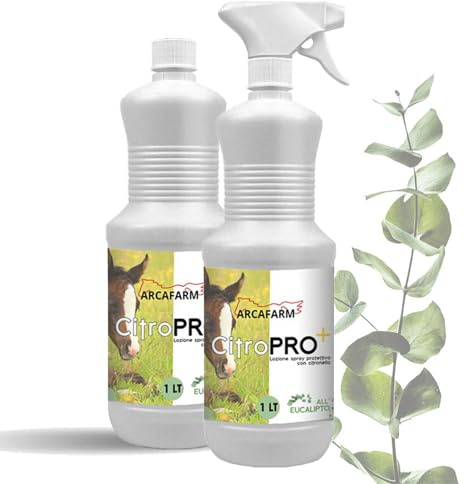 2 Pezzi Repellente Naturale Spray alla Citronella con EUCALIPTO per Cavalli 1 lt Citropro, Lozione anti Insetti Volanti Mosche Zanzare, Protezione Lunga Durata, 100% Made in Italy