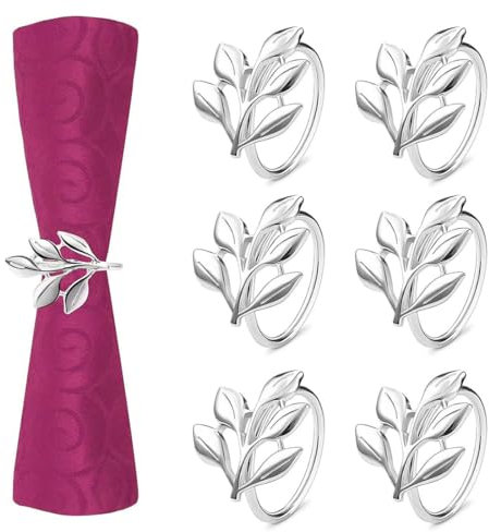 LEEQ Anelli Portatovagliolo da Tavola - 6pcs Tovaglioli Fibbia in Metallo, Argento Metallo Anelli di Tovagliolo, Adatto per Matrimoni, Natale, Riunioni di Famiglia, Decorazioni da Tavola